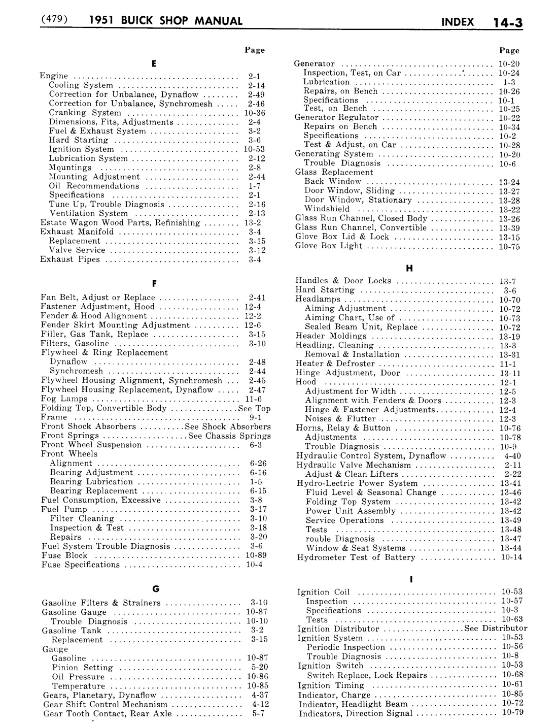 1951 Buick Shop Manual - Index Page 3 of 6